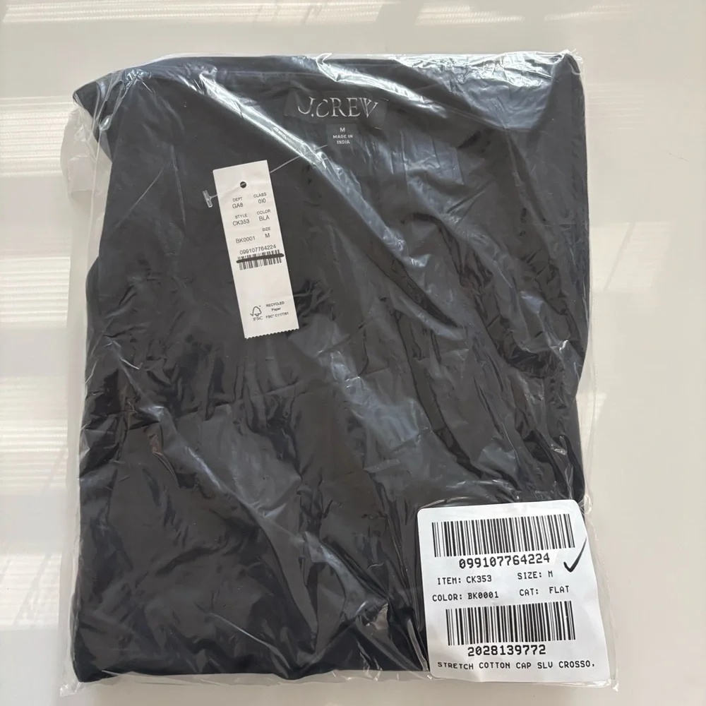 NWT J. Crew Stretch Cotton Cap-sleeve Crossover Shirt Black